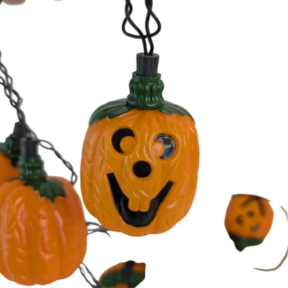 Vtg Halloween Blow‎ Mold Pumpkin Jack O Lantern Indoor Light String Tested